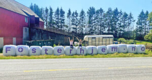 Skrifta langs vegen: Ikkje lett for bilistar å oversjå bodskapen på rundballane i Kristiansandsområdet. Foto: Bufetat, Sør