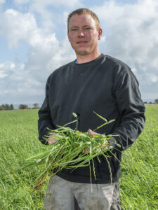 Struktur med timotei: Åsbjørn Høyland ventar på lagleg vêr for å hausta tredjeslåtten i det som ser ut til å bli eit svært godt år for grasdyrkarane.