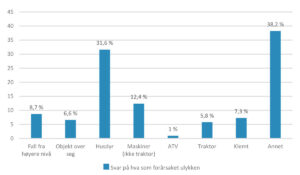 Kva skjedde?: Slik fordelte svara seg mellom dei 589 som svarte på undersøkinga om kva som var årsaka til ulukka. Her var det mogleg å skrive inn fleire svar. Figur: Ruralis (Rapport 1/2023).